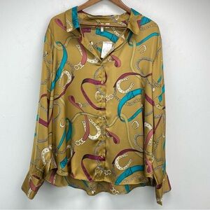 Cato plus size 22/24W Women’s Gold Chain Horseshoe Button Up Shirt NWT (Flaw)